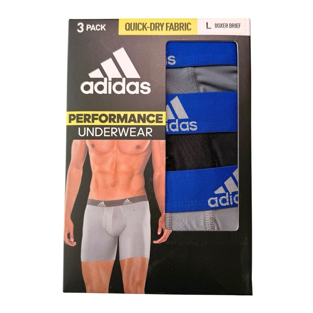 Adidas Men's Performance Underwear 3 Pack Size Large Grey/Blue/Black |019312|